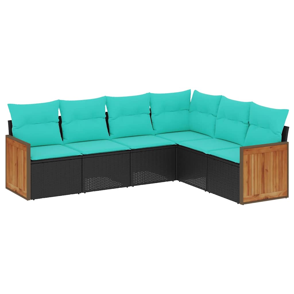 Set Divani da Giardino 6 pz con Cuscini Nero in Polyrattan