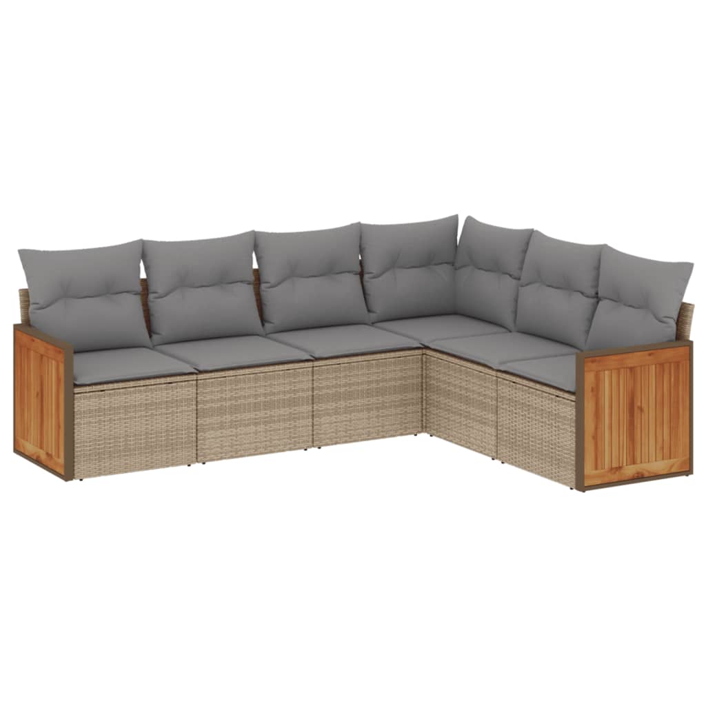 Set Divano da Giardino 6 pz con Cuscini Beige in Polyrattan