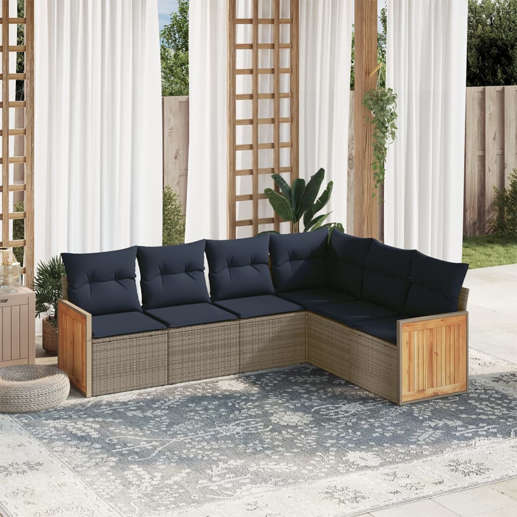 Set Divani da Giardino 6 pz con Cuscini Grigio in Polyrattan