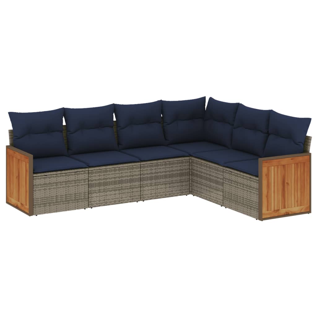 Set Divani da Giardino 6 pz con Cuscini Grigio in Polyrattan