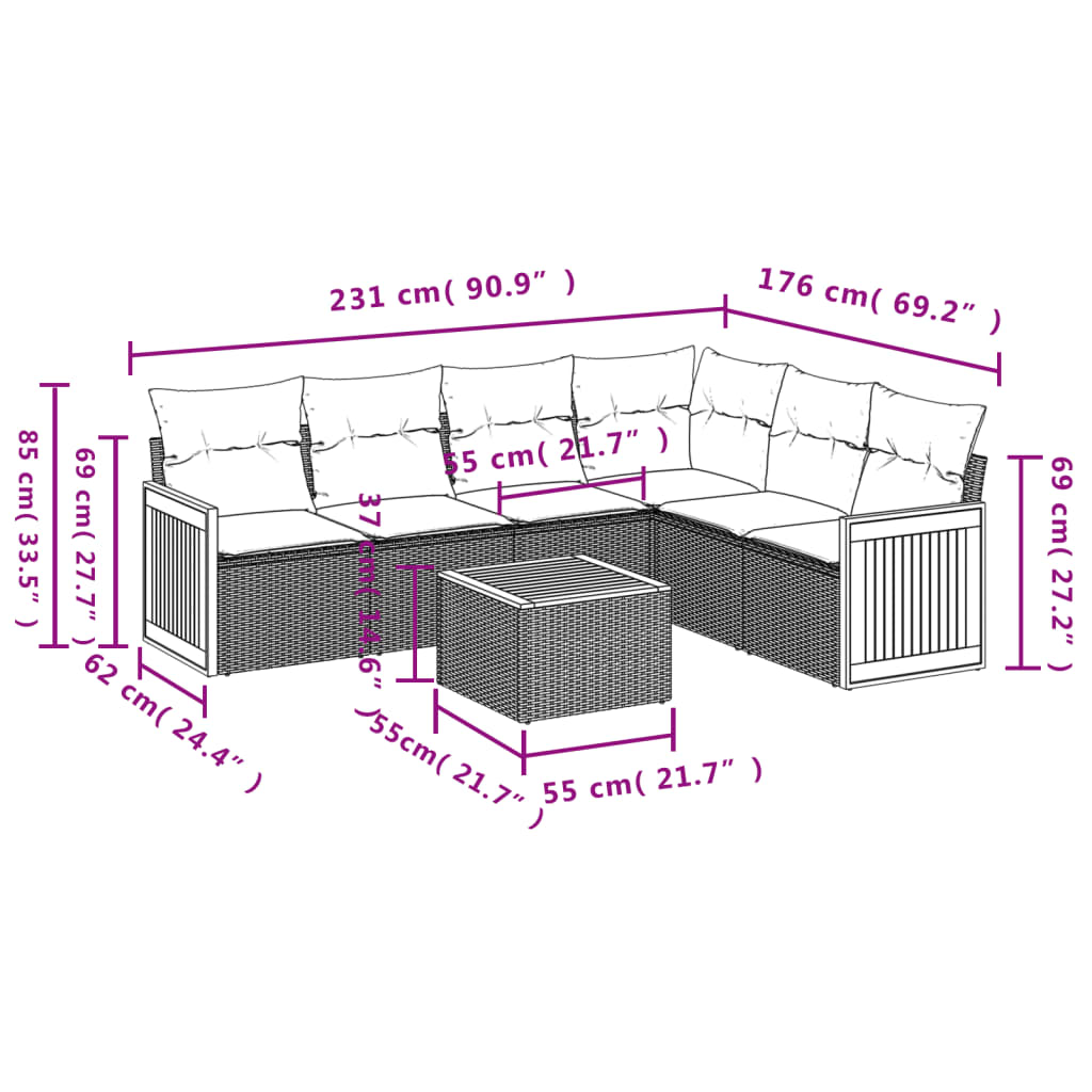 Set Divani da Giardino 7 pz con Cuscini Beige in Polyrattan