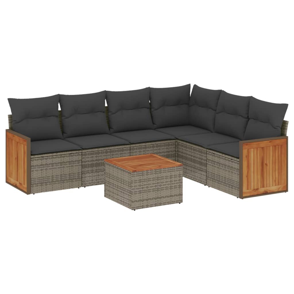 Set Divani da Giardino 7 pz con Cuscini Grigio in Polyrattan