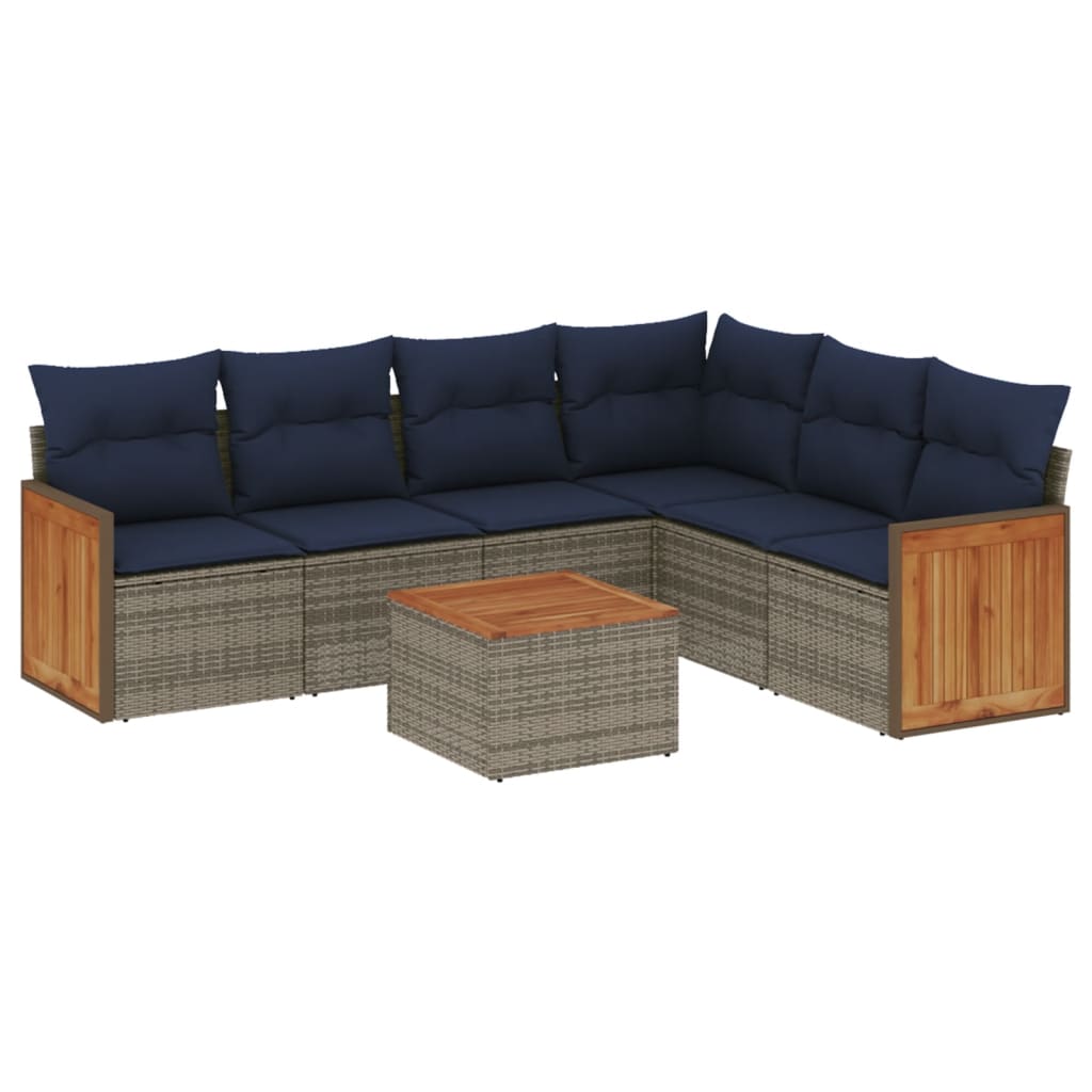 Set Divani da Giardino 7 pz con Cuscini Grigio in Polyrattan