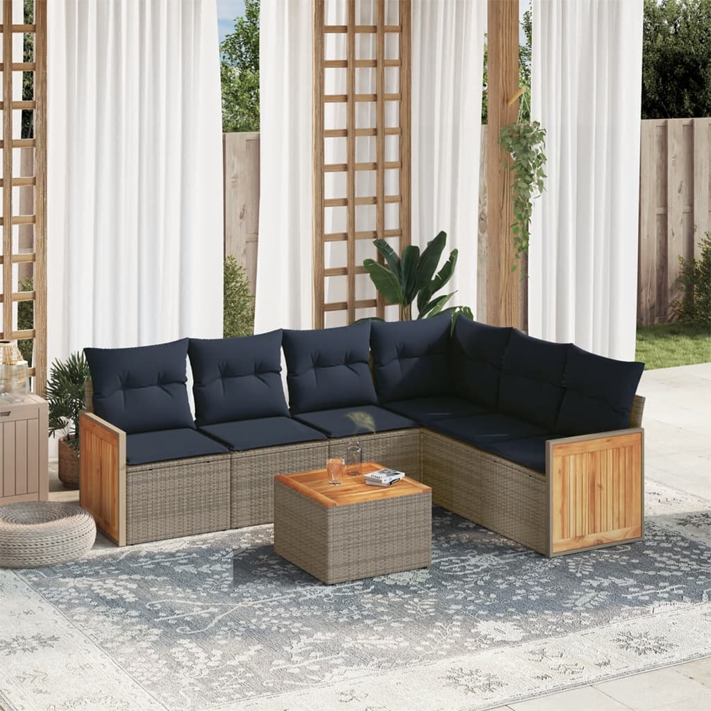Set Divani da Giardino 7 pz con Cuscini Grigio in Polyrattan