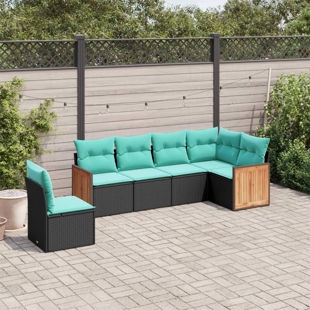Set Divani da Giardino 6 pz con Cuscini Nero in Polyrattan