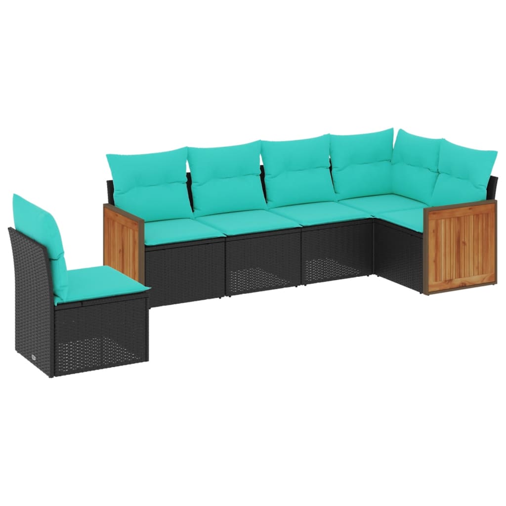Set Divani da Giardino 6 pz con Cuscini Nero in Polyrattan