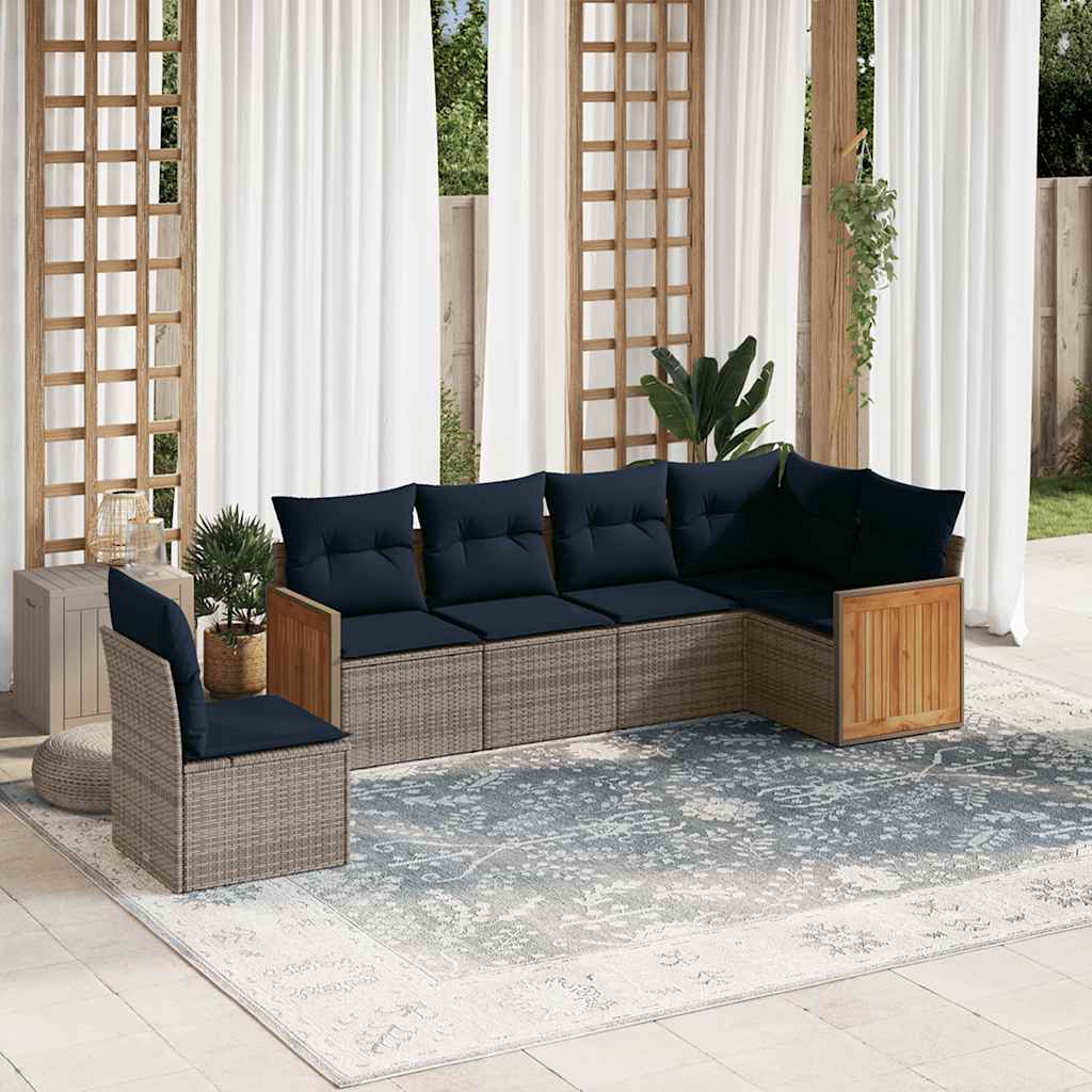 Set Divani da Giardino 6 pz con Cuscini Grigio in Polyrattan