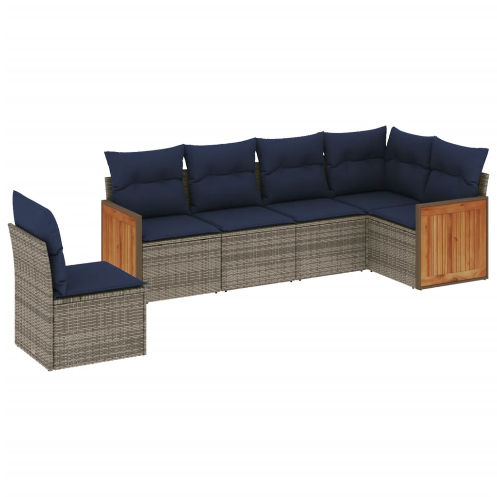 Set Divani da Giardino 6 pz con Cuscini Grigio in Polyrattan