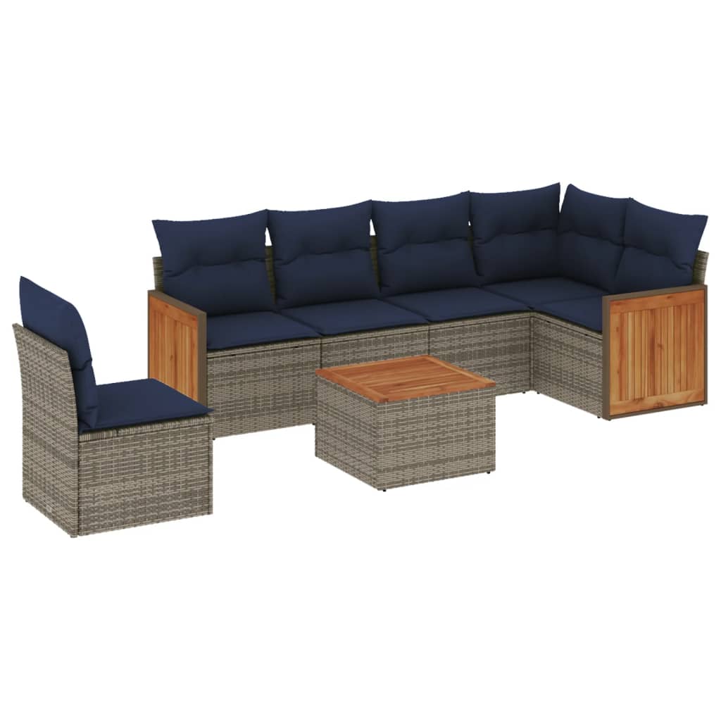 Set Divani da Giardino 7 pz con Cuscini Grigio in Polyrattan