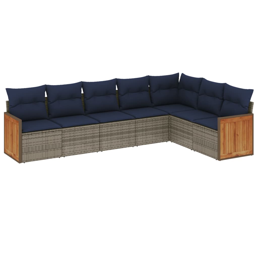 Set Divani da Giardino 7 pz con Cuscini Grigio in Polyrattan
