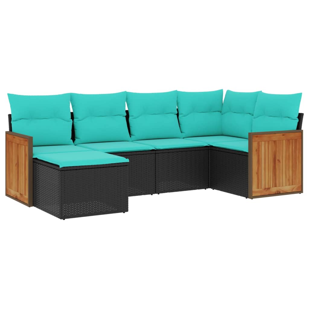 Set Divani da Giardino 6 pz con Cuscini Nero in Polyrattan