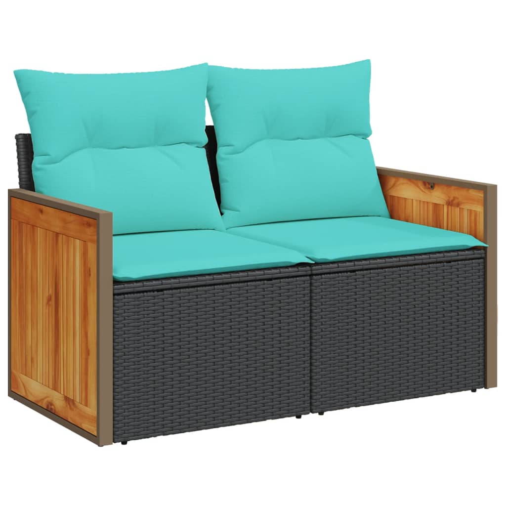 Set Divani da Giardino 6 pz con Cuscini Nero in Polyrattan