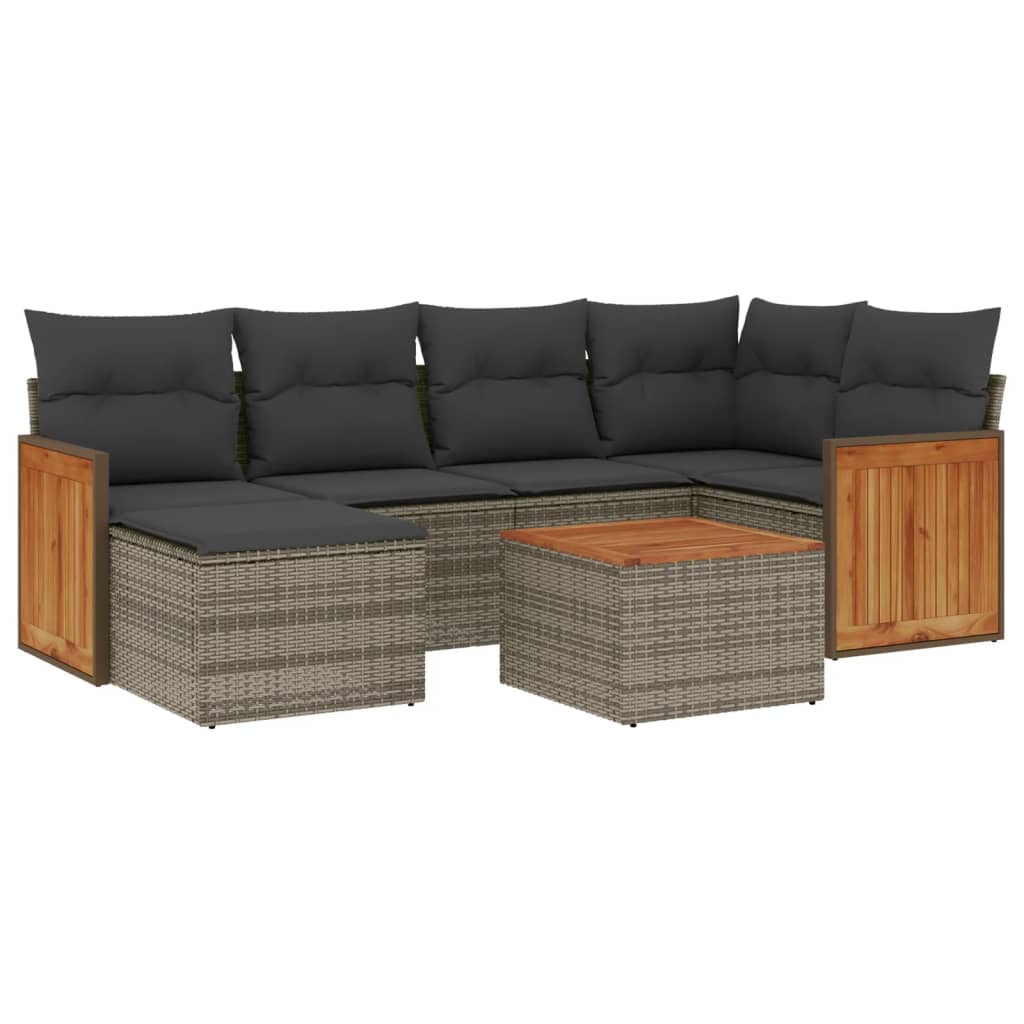 Set Divani da Giardino 7 pz con Cuscini Grigio in Polyrattan