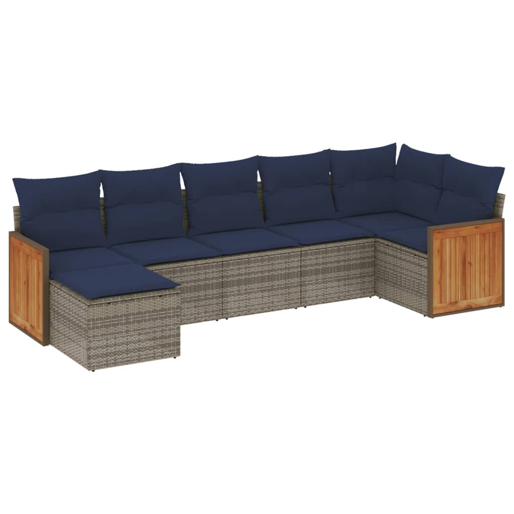 Set Divani da Giardino 7 pz con Cuscini Grigio in Polyrattan