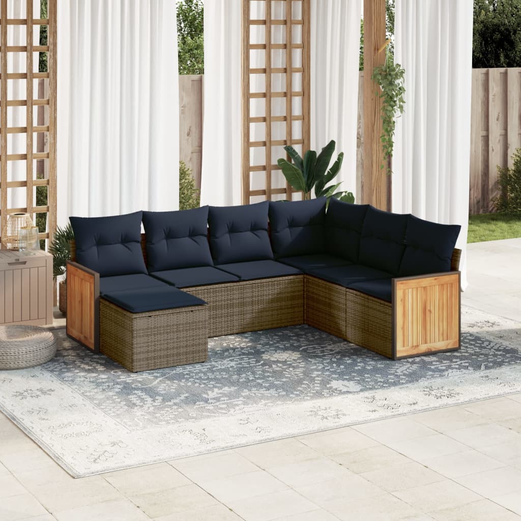 Set Divani da Giardino 7 pz con Cuscini Grigio in Polyrattan
