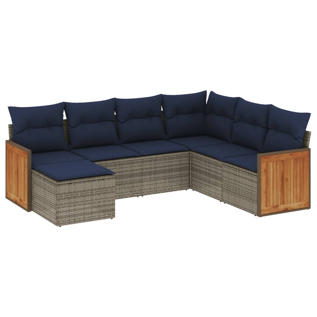 Set Divani da Giardino 7 pz con Cuscini Grigio in Polyrattan