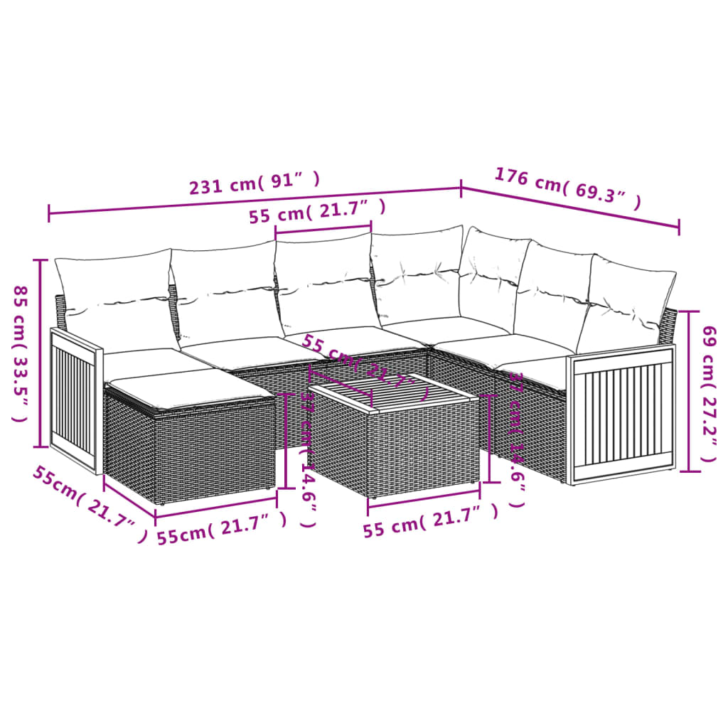 Set Divano da Giardino 8 pz con Cuscini Grigio in Polyrattan