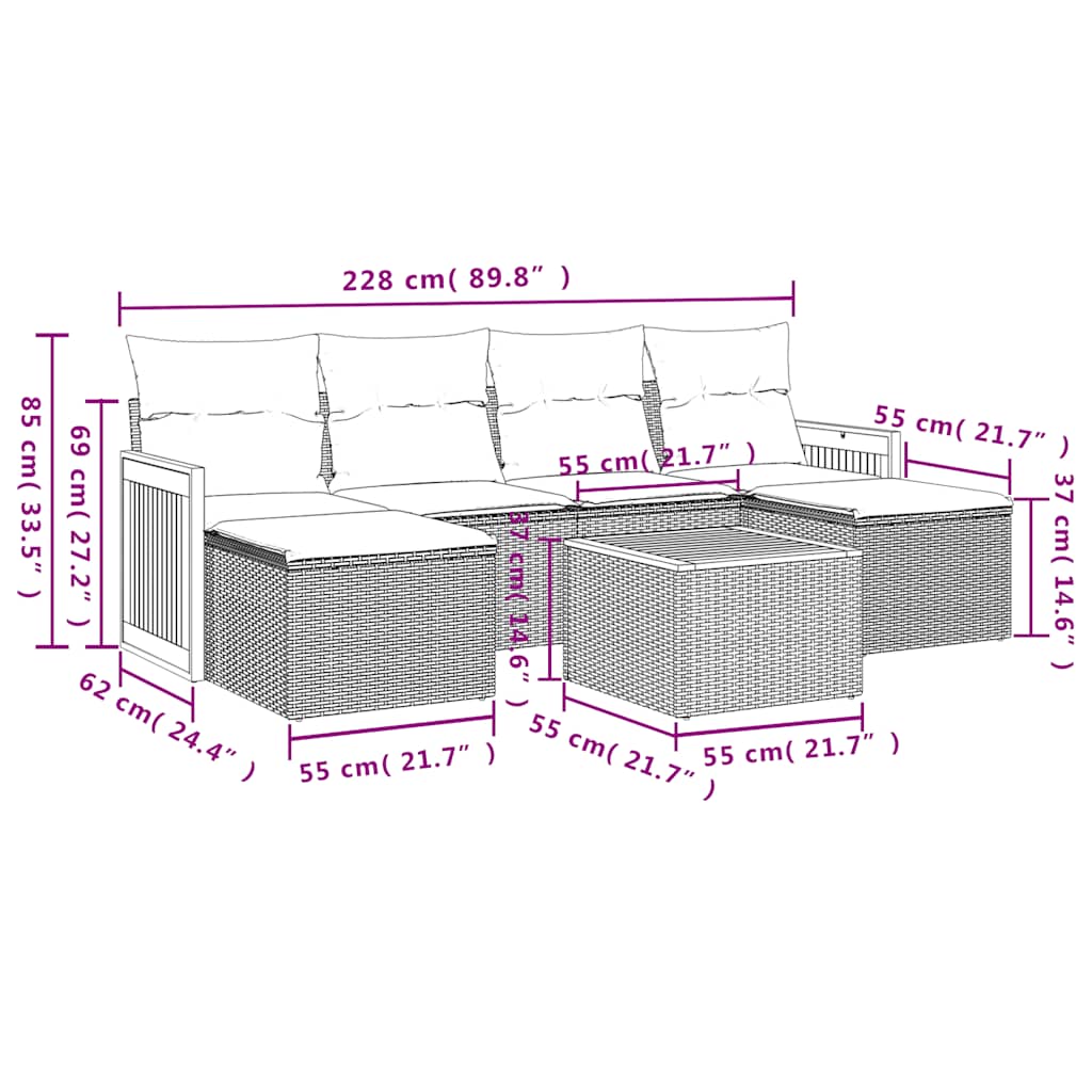 Set Divani da Giardino con Cuscini 7pz Nero Polyrattan