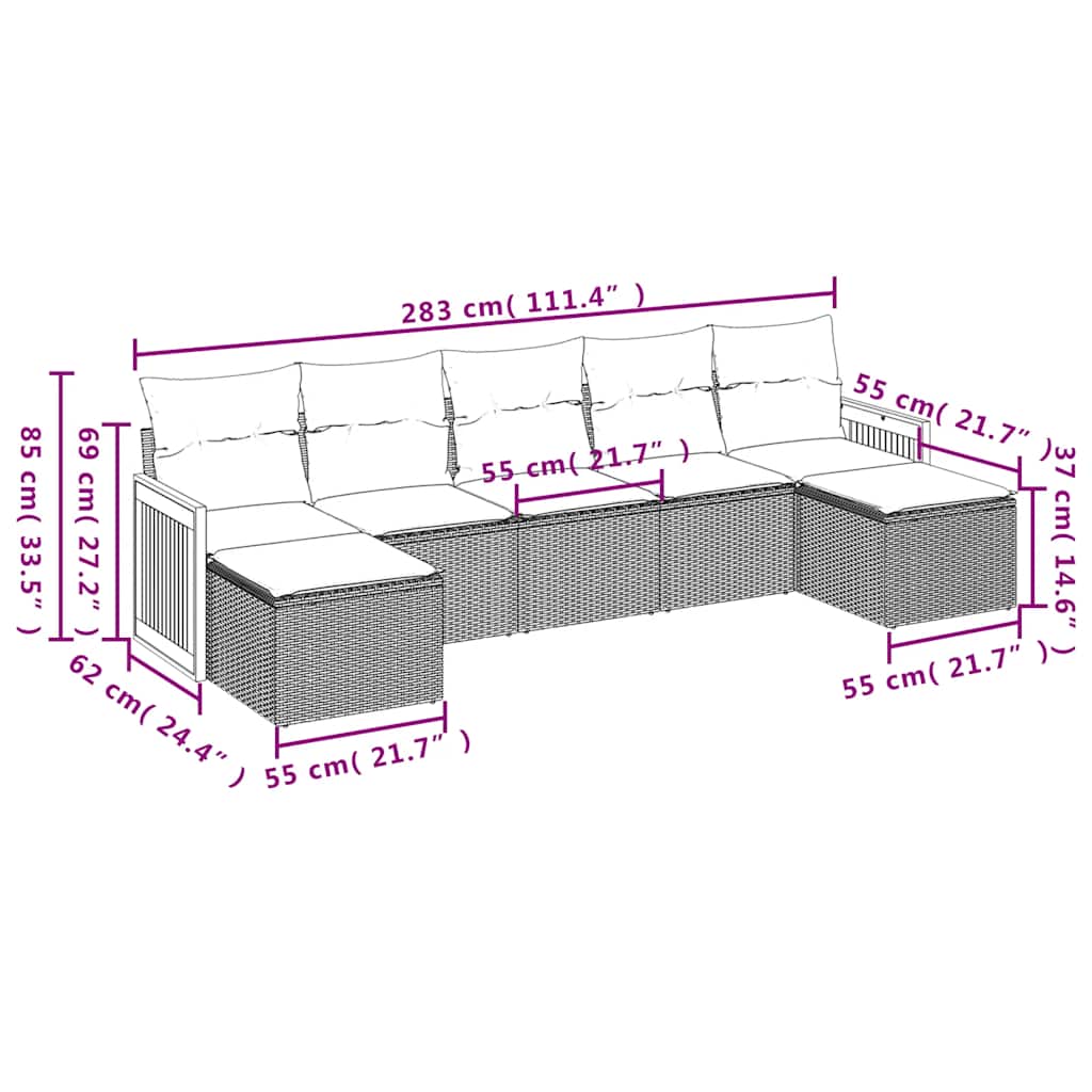 Set Divani da Giardino con Cuscini 7pz Nero Polyrattan