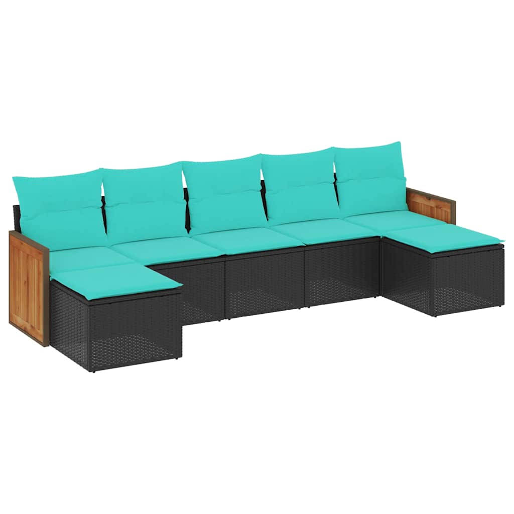 Set Divani da Giardino 7 pz con Cuscini Nero in Polyrattan