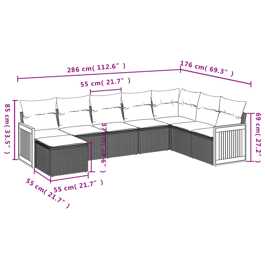 Set Divano da Giardino 8 pz con Cuscini Grigio in Polyrattan