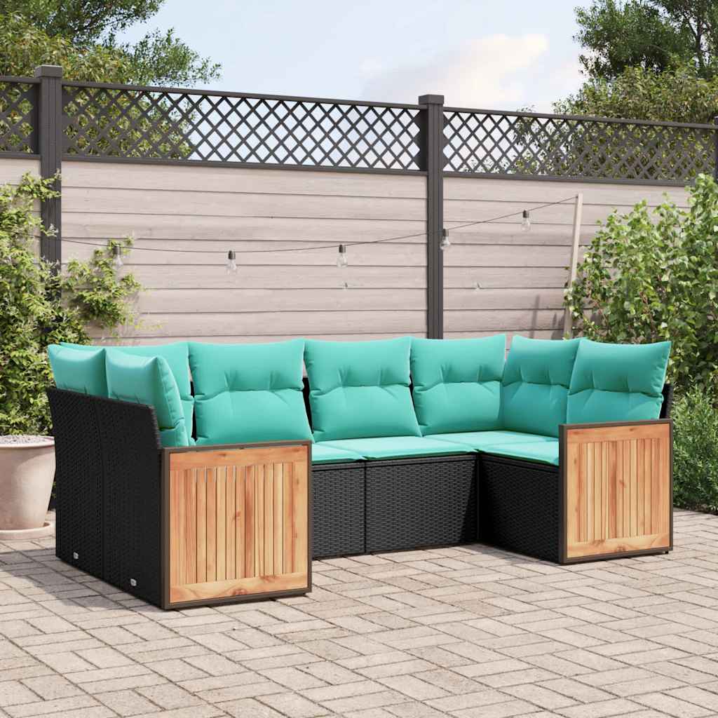 Set Divani da Giardino 6 pz con Cuscini Nero in Polyrattan