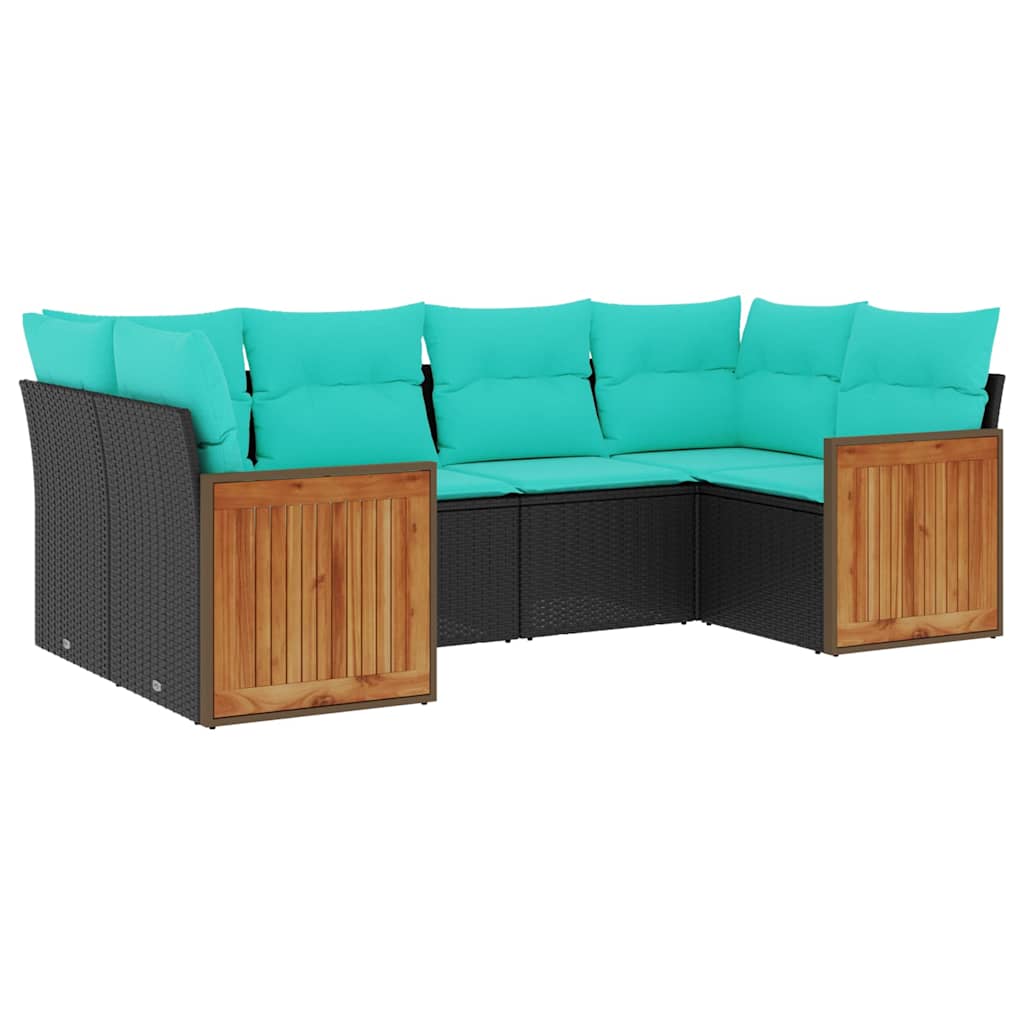 Set Divani da Giardino 6 pz con Cuscini Nero in Polyrattan