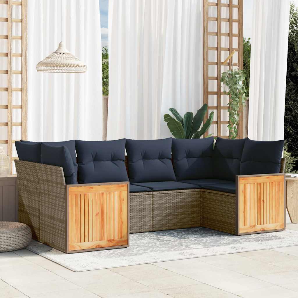 Set Divani da Giardino 6 pz con Cuscini Grigio in Polyrattan