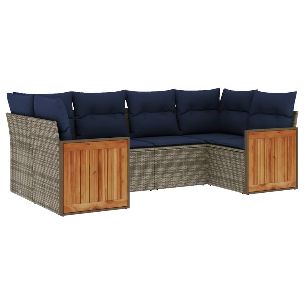 Set Divani da Giardino 6 pz con Cuscini Grigio in Polyrattan