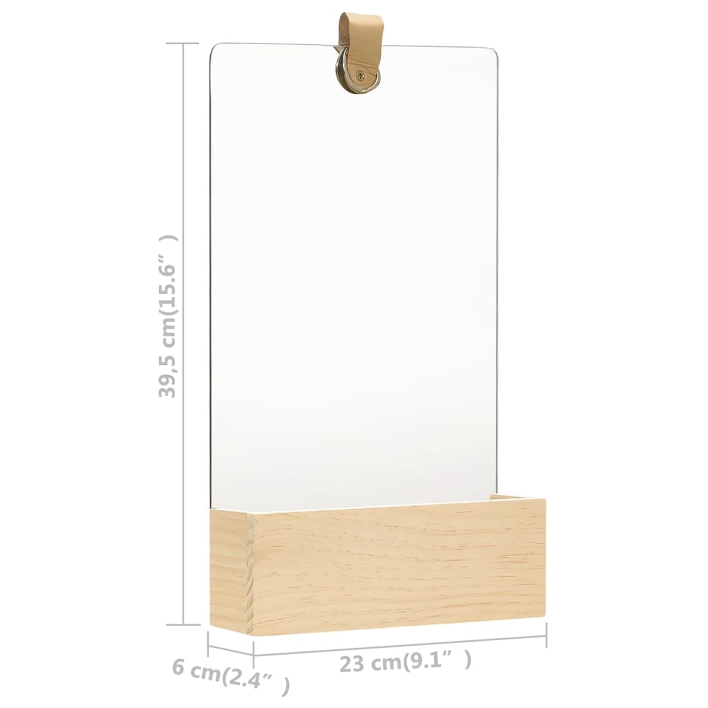 Specchio da Parete in Legno Massello di Pino 23x39,5 cm