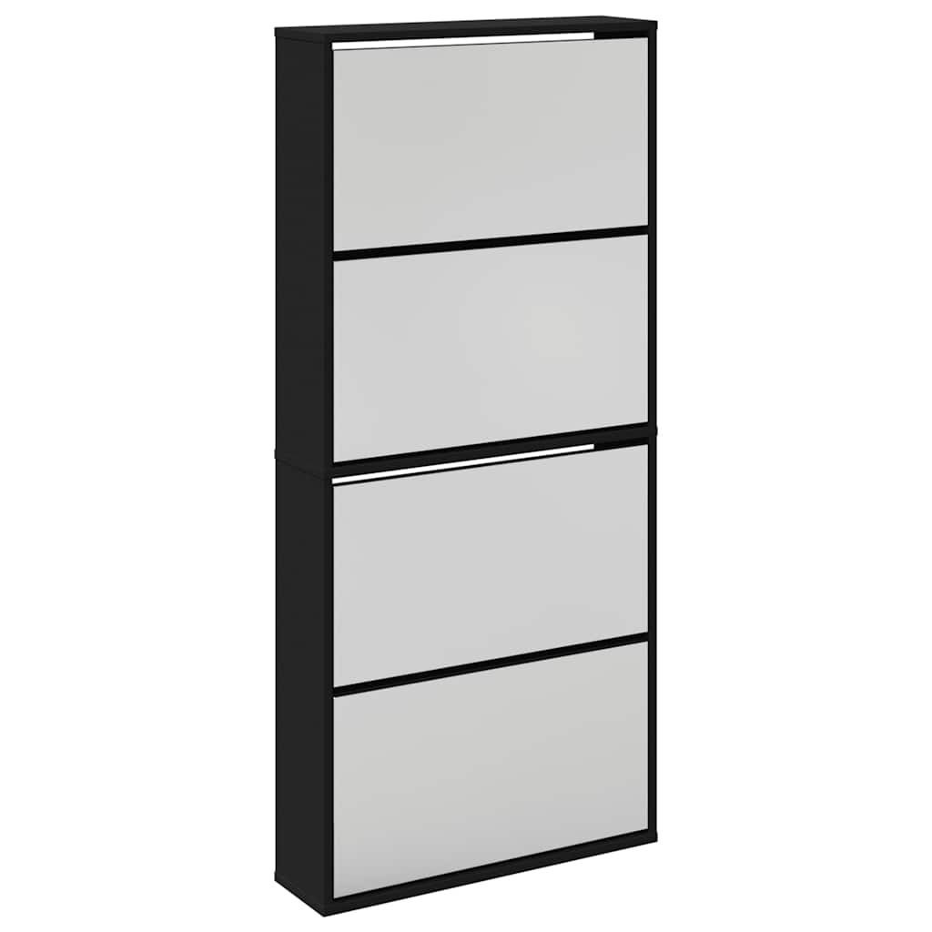 Scarpiera con Specchio a 4 Livelli Nera 63x17x134 cm