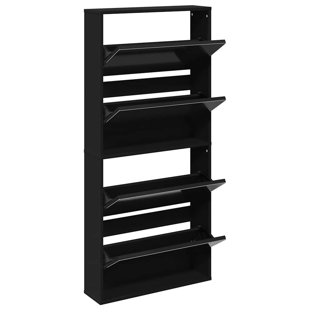 Scarpiera con Specchio a 4 Livelli Nera 63x17x134 cm