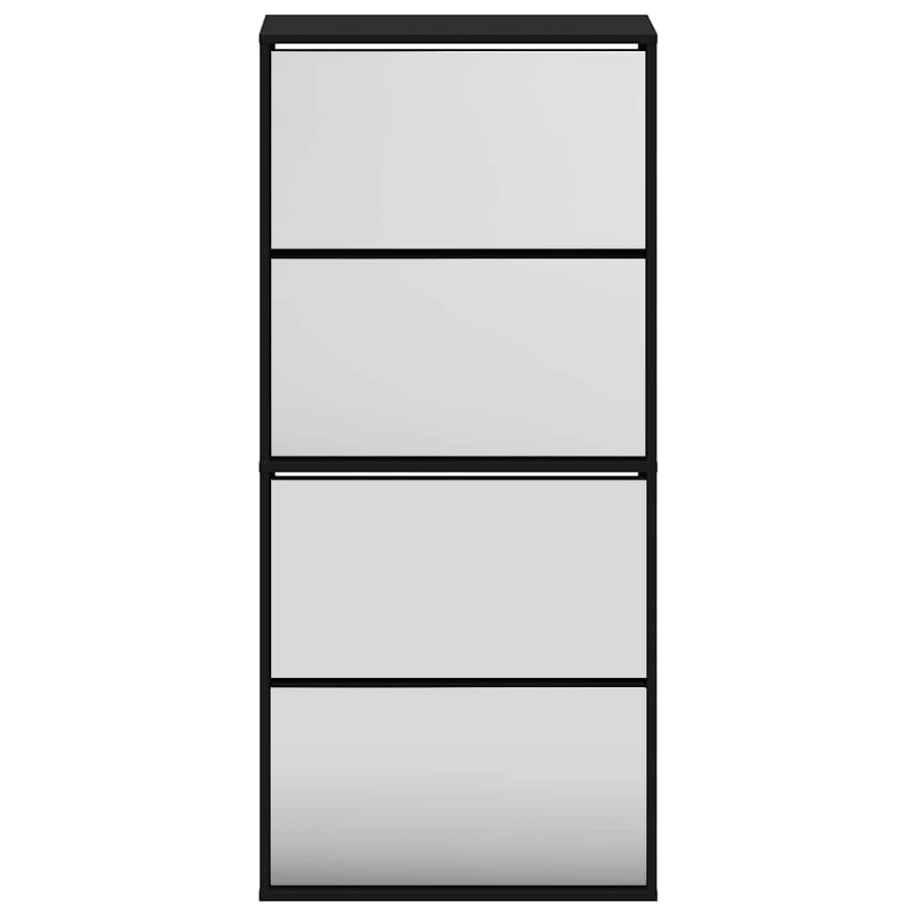 Scarpiera con Specchio a 4 Livelli Nera 63x17x134 cm