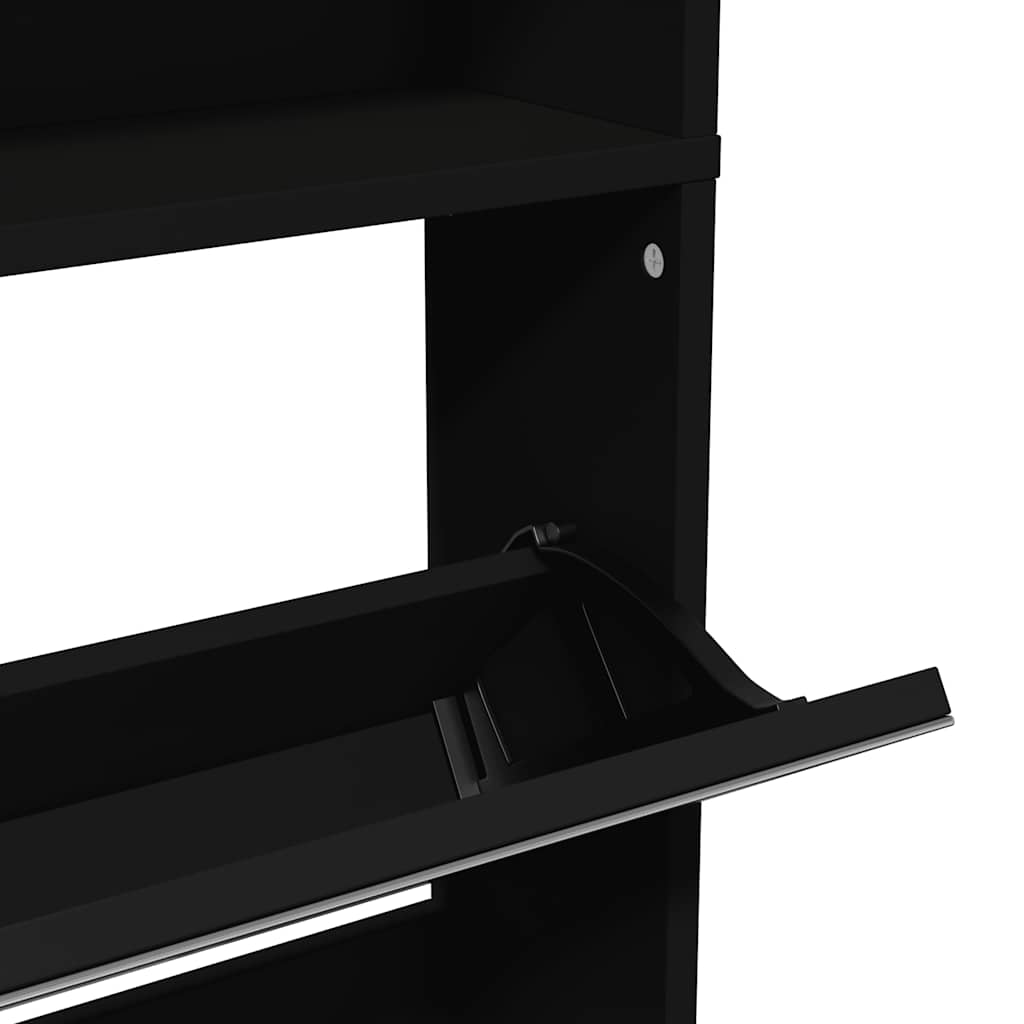 Scarpiera con Specchio a 4 Livelli Nera 63x17x134 cm