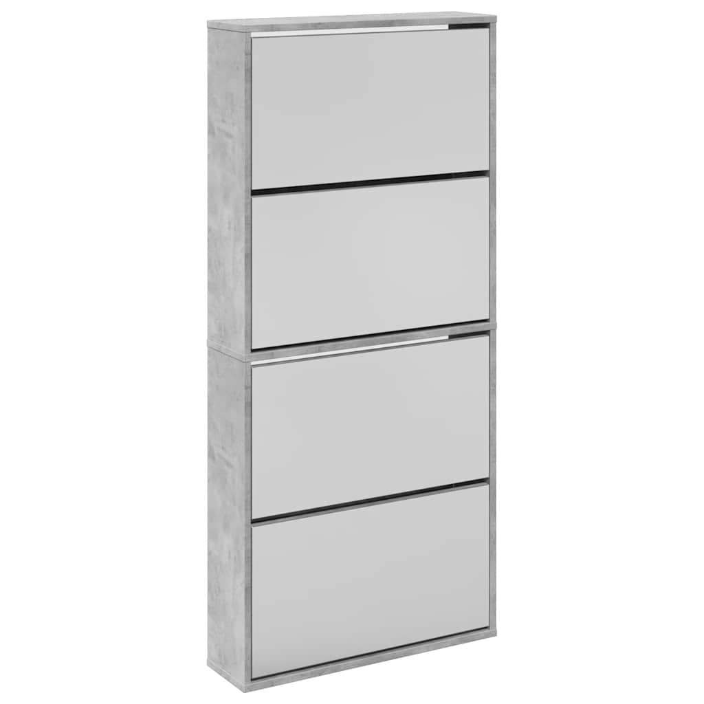 Scarpiera con Specchio a 4 Livelli Grigio Cemento 63x17x134 cm