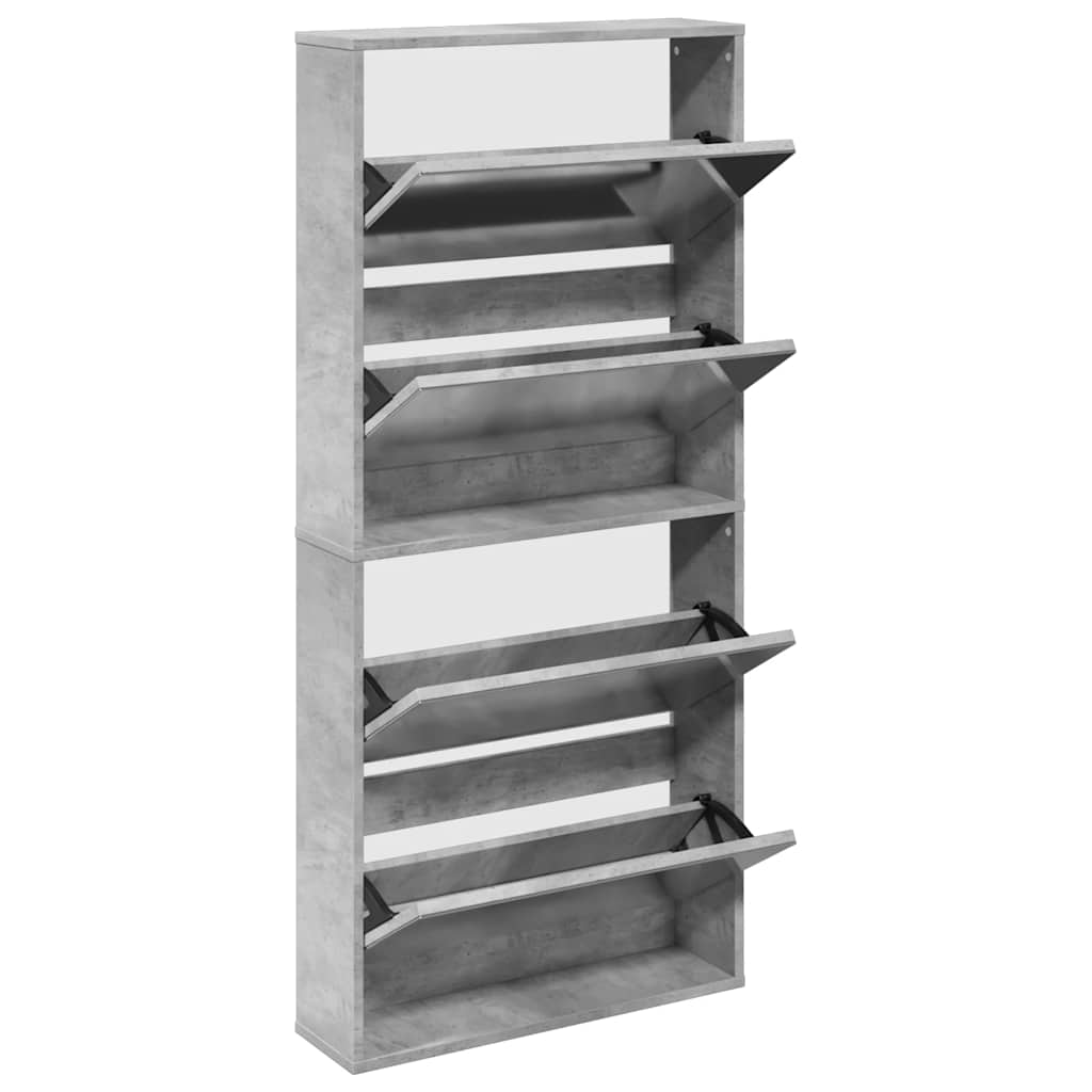 Scarpiera con Specchio a 4 Livelli Grigio Cemento 63x17x134 cm