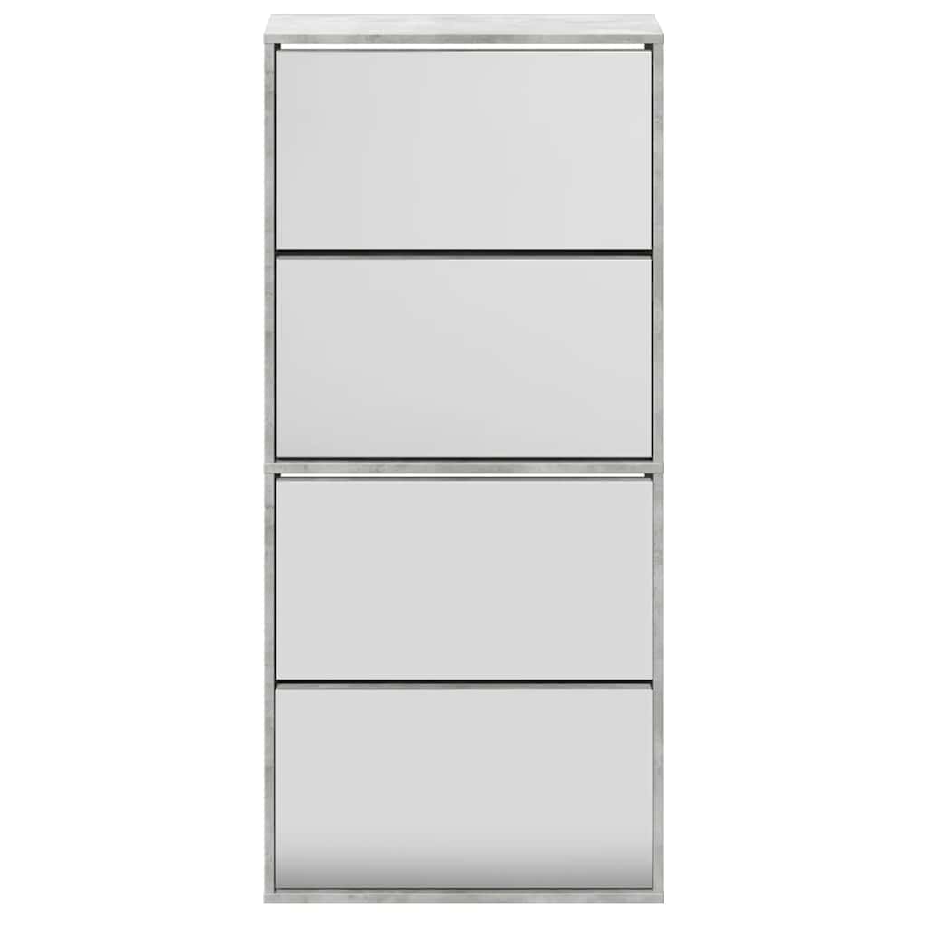 Scarpiera con Specchio a 4 Livelli Grigio Cemento 63x17x134 cm
