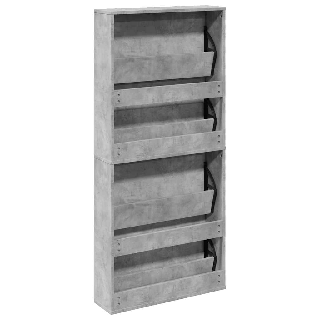 Scarpiera con Specchio a 4 Livelli Grigio Cemento 63x17x134 cm