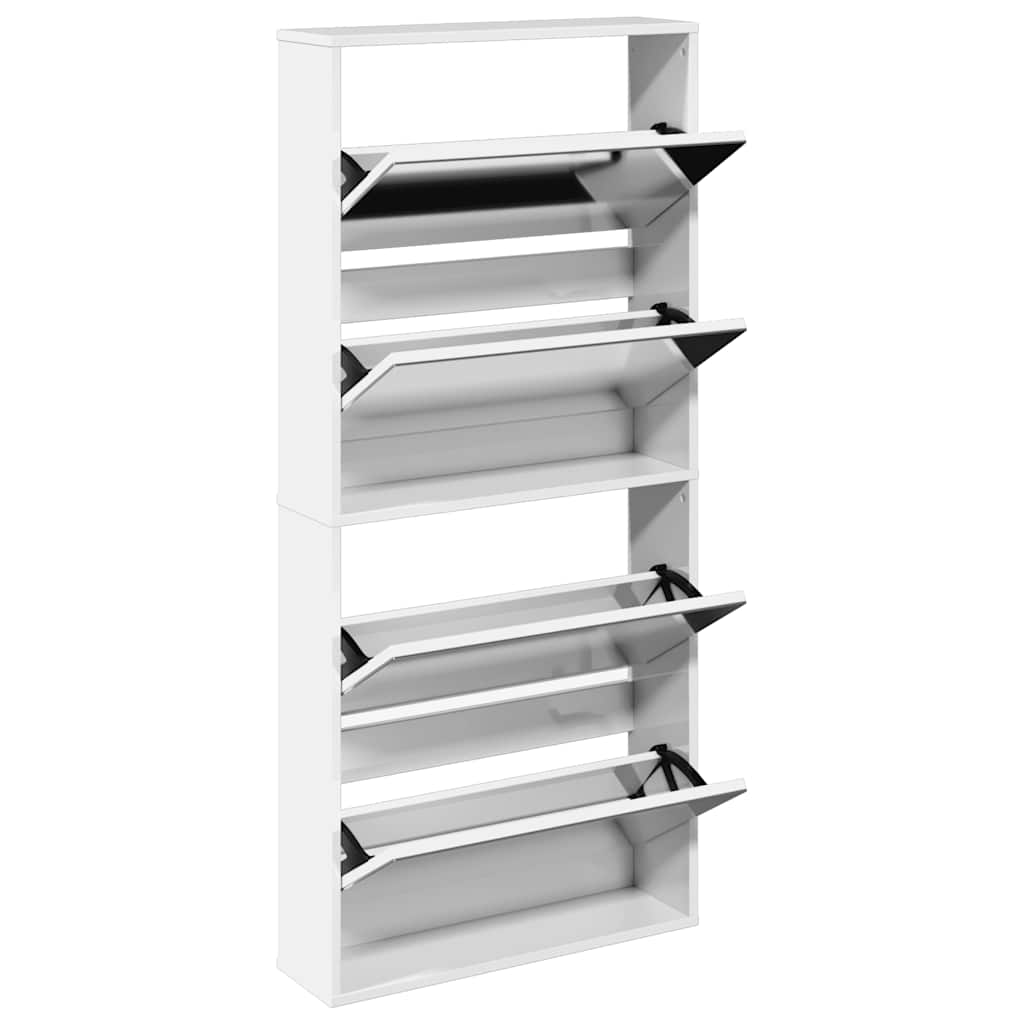 Scarpiera con Specchio a 4 Livelli Bianco lucido 63x17x134 cm