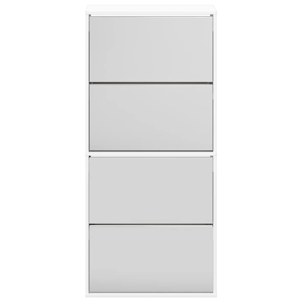 Scarpiera con Specchio a 4 Livelli Bianco lucido 63x17x134 cm