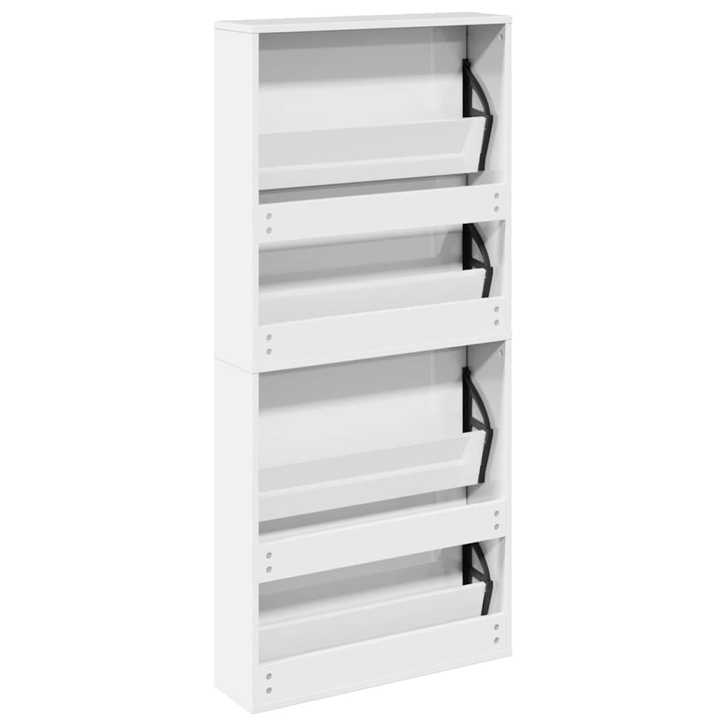 Scarpiera con Specchio a 4 Livelli Bianco lucido 63x17x134 cm