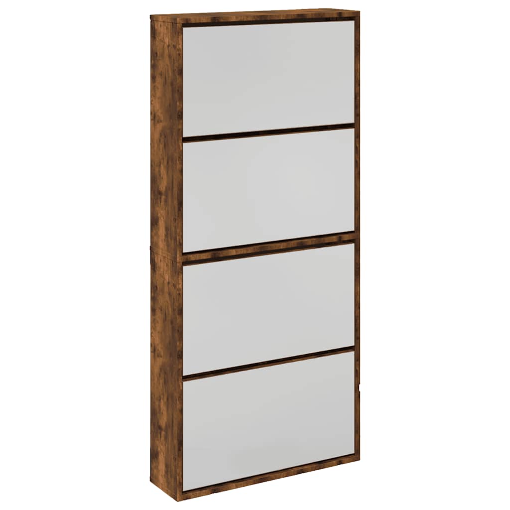 Scarpiera con Specchio a 4 Livelli Rovere Fumo 63x17x134 cm