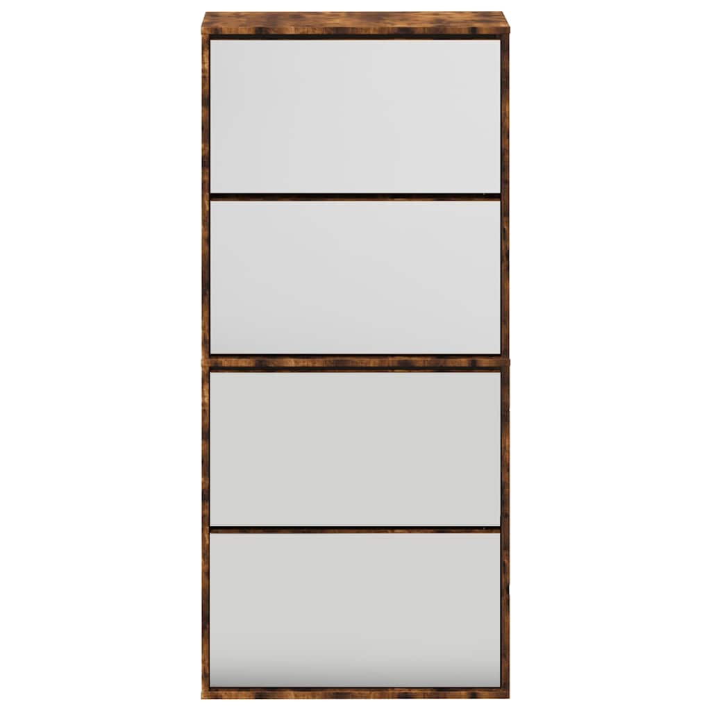 Scarpiera con Specchio a 4 Livelli Rovere Fumo 63x17x134 cm