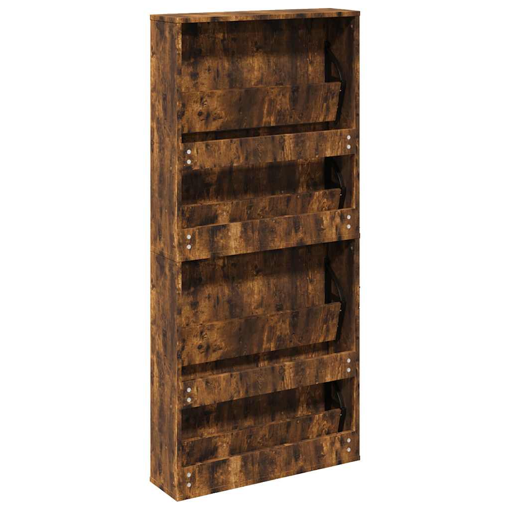 Scarpiera con Specchio a 4 Livelli Rovere Fumo 63x17x134 cm