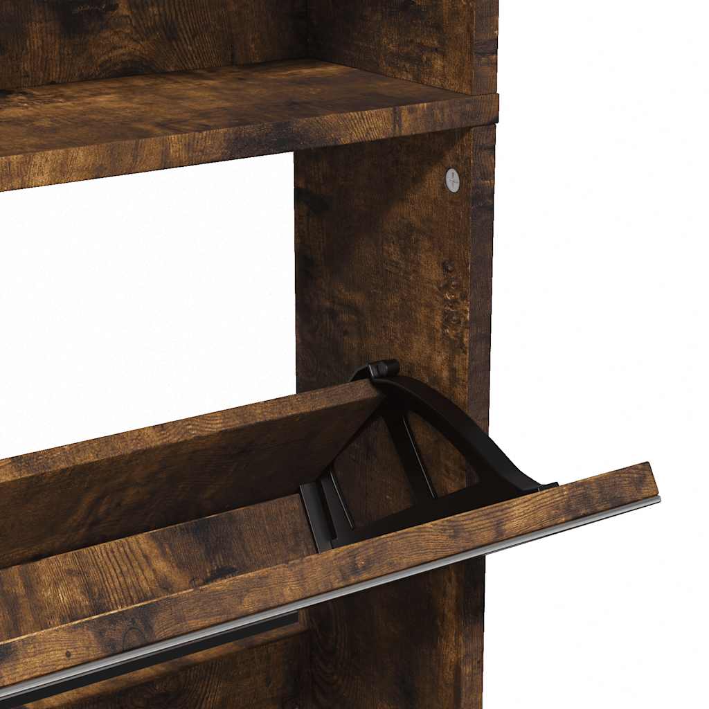 Scarpiera con Specchio a 4 Livelli Rovere Fumo 63x17x134 cm