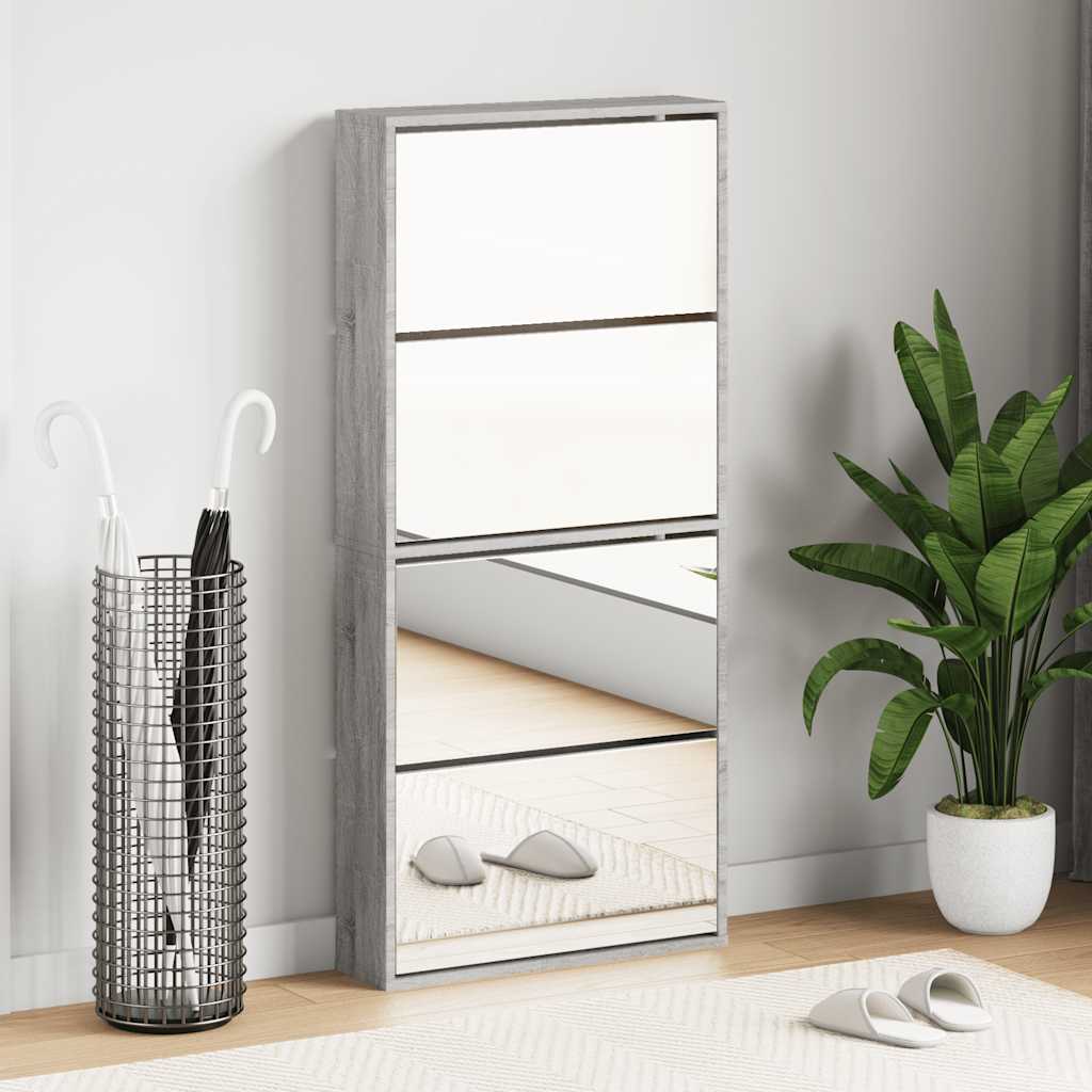 Scarpiera con Specchio a 4 Livelli Grigio Sonoma 63x17x134 cm