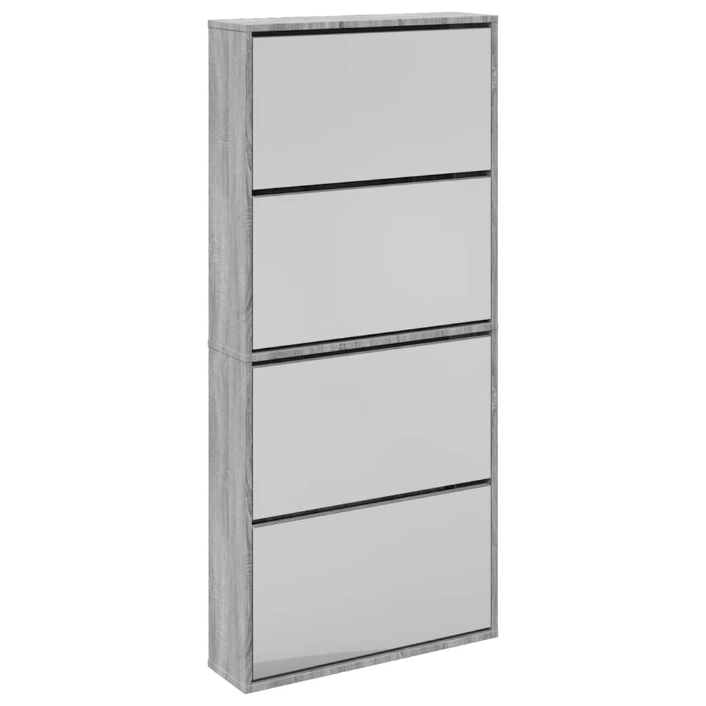Scarpiera con Specchio a 4 Livelli Grigio Sonoma 63x17x134 cm