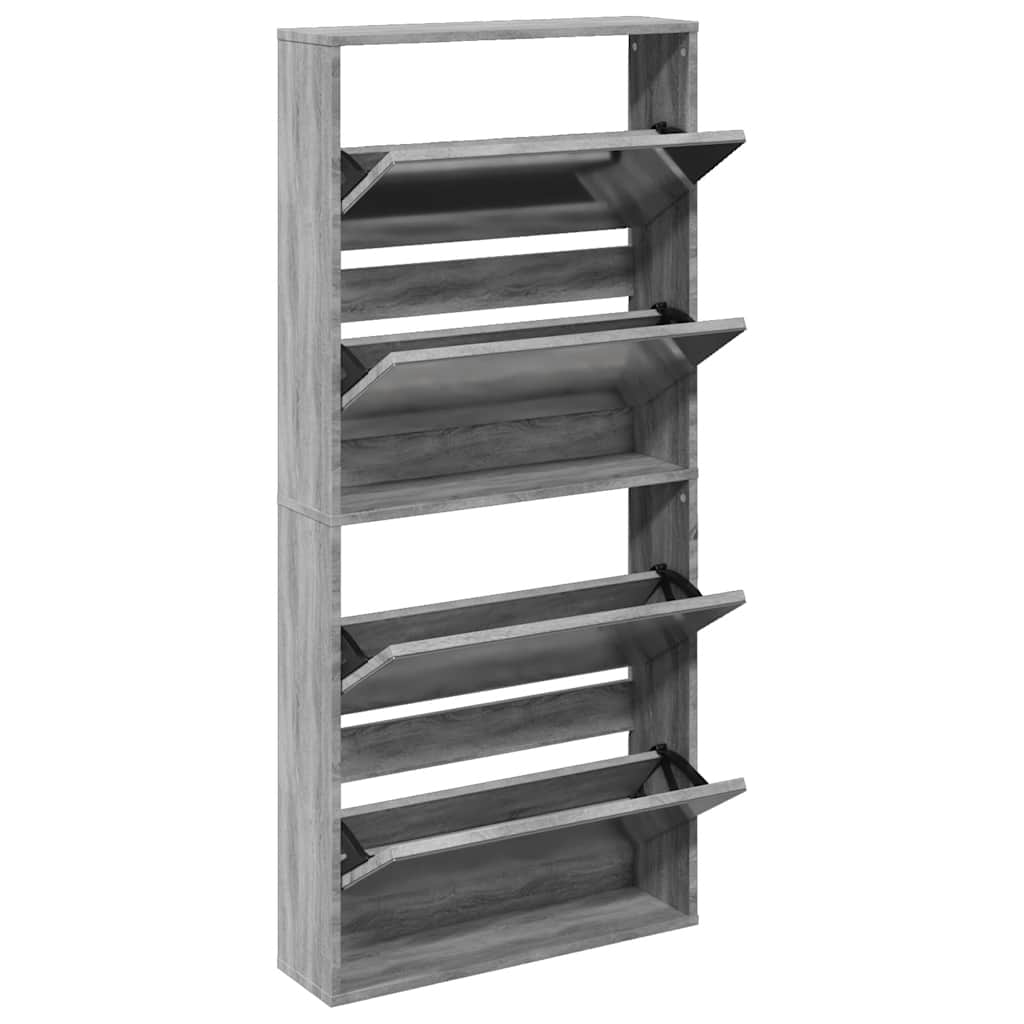 Scarpiera con Specchio a 4 Livelli Grigio Sonoma 63x17x134 cm