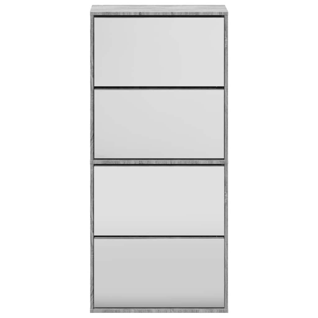 Scarpiera con Specchio a 4 Livelli Grigio Sonoma 63x17x134 cm