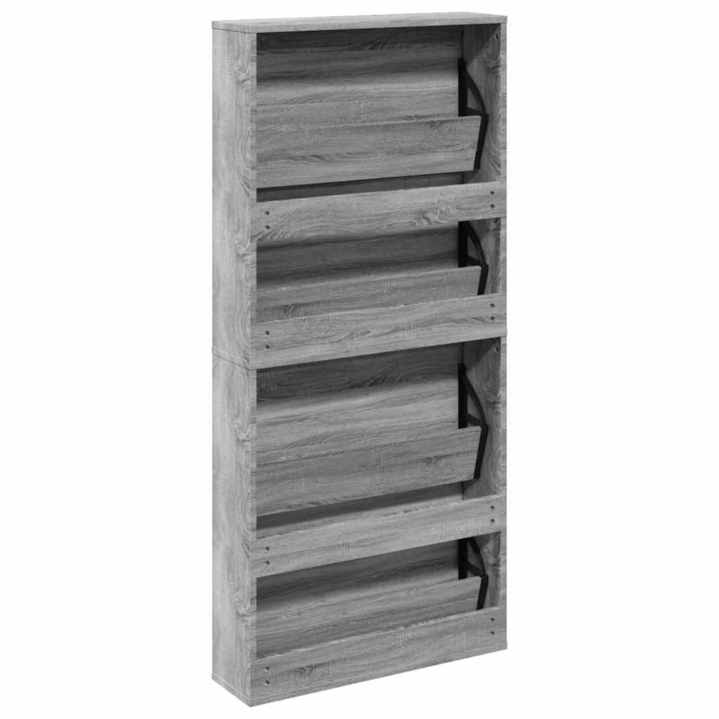 Scarpiera con Specchio a 4 Livelli Grigio Sonoma 63x17x134 cm